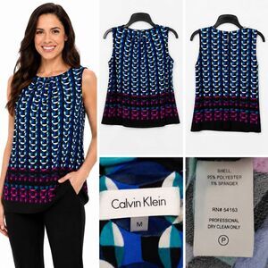 Calvin Klein M Geometric Sleeveless Blouse Blue Purple